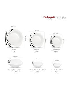 La Opala La Opala Diva, Quadra Collection, Opal Glass Dinner Set 23 pcs, Midnight Black, White, Standard  - Image 3