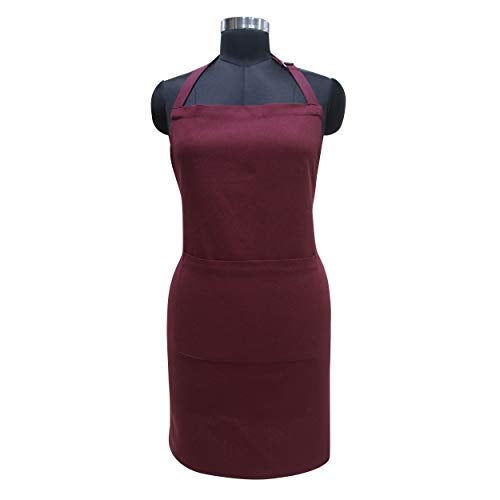 AIRWILL 100% Cotton Premium Quality Solid Pattern Free Sized Apron (Maroon, Pack of 1) - Image 1
