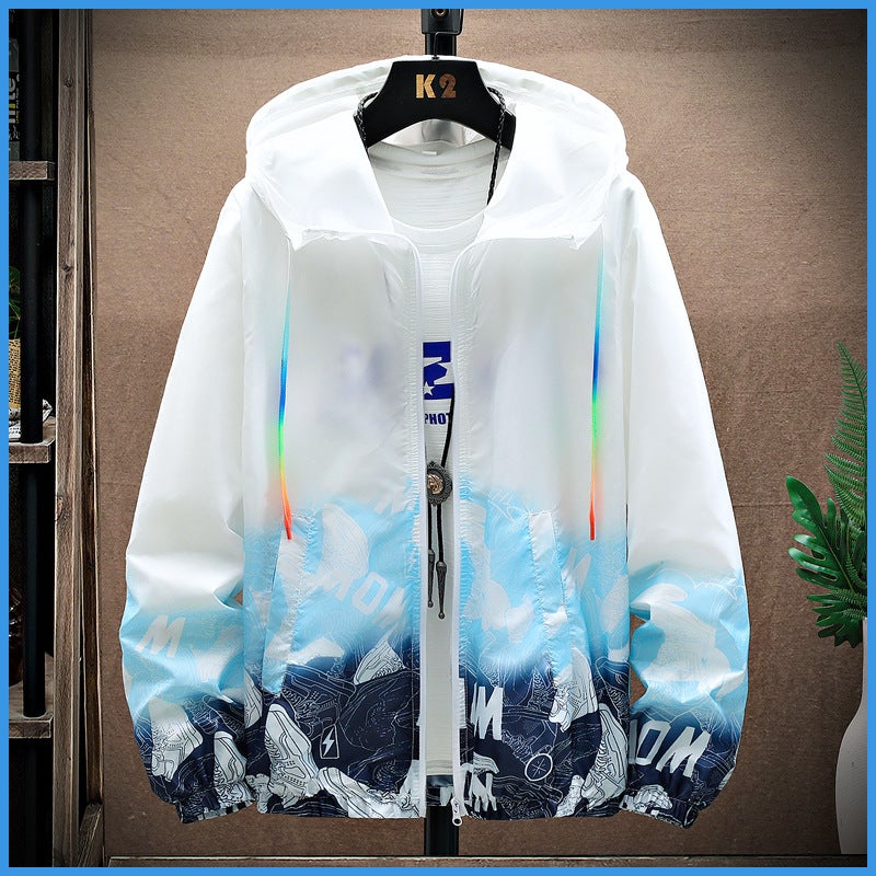Generic Summer Ice Silk Sunscreen Clothing Mens Breathable Trendy Brand Sunscreen Clothing Teenagers Junior High School Senior high school Students Ultra-thin Jacket 928 sky blue