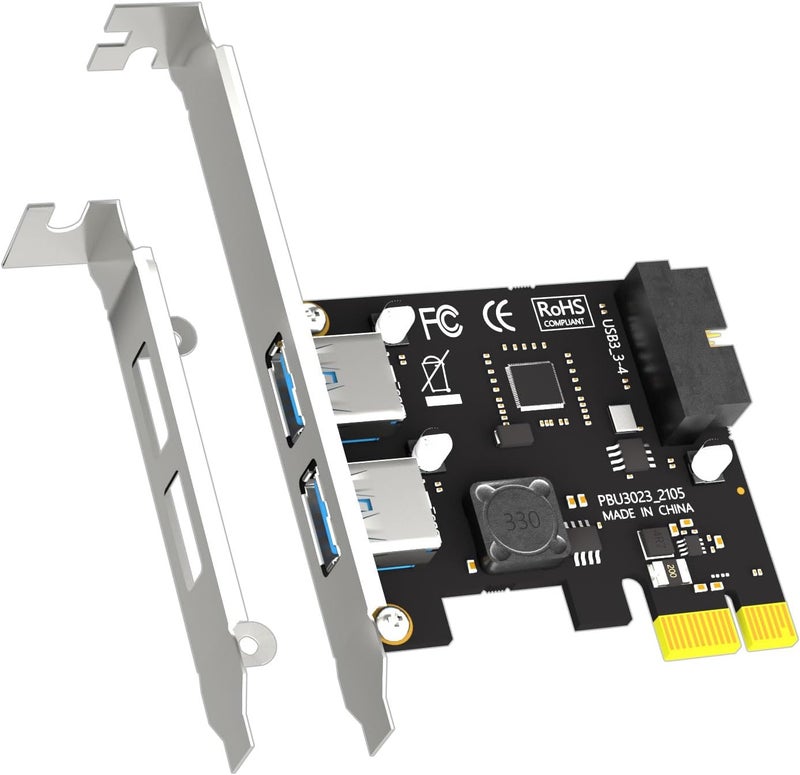 GLOTRENDS GLOTREND U3055-N 2-Port PCIe USB-A Expansion Card with 19Pin USB Header for Front Panel, Compatible with Windows Linux (Not for Mac OS) - Image 1