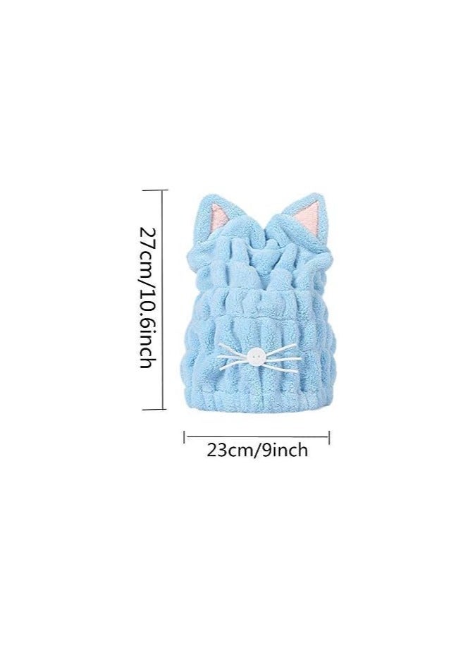 2 Pcs Dry Hair Hat Hair Drying Towels for Women Quick Drying Bath Cap Microfiber Dry Hair Cap Quick Drying Hair Wrap with Cute Cat Ears Super Absorbent Coral Fleece Hair Towel for Women Kids Girls - Image 2