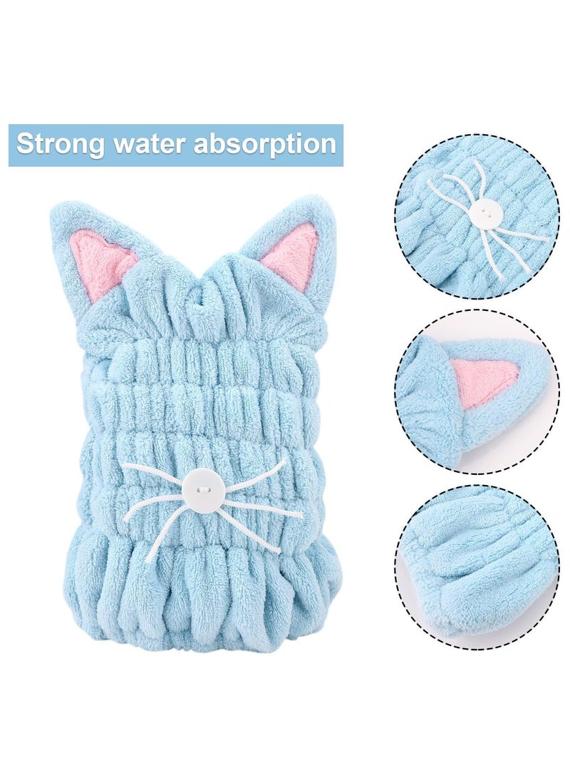 2 Pcs Dry Hair Hat Hair Drying Towels for Women Quick Drying Bath Cap Microfiber Dry Hair Cap Quick Drying Hair Wrap with Cute Cat Ears Super Absorbent Coral Fleece Hair Towel for Women Kids Girls - Image 3