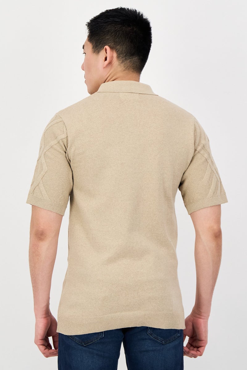 Threadbare قميص رجالي عادي مقاس مناسب بأكمام قصيرة محبوك، بيج - Image 3