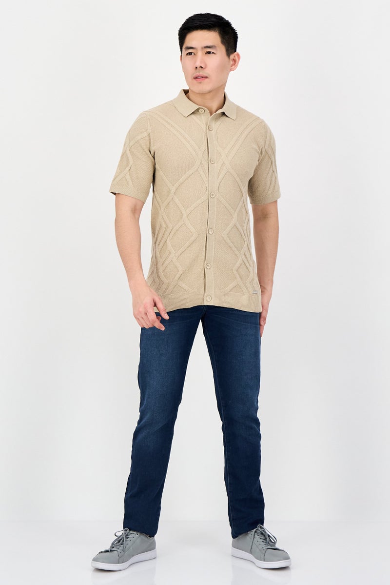 Threadbare قميص رجالي عادي مقاس مناسب بأكمام قصيرة محبوك، بيج - Image 4