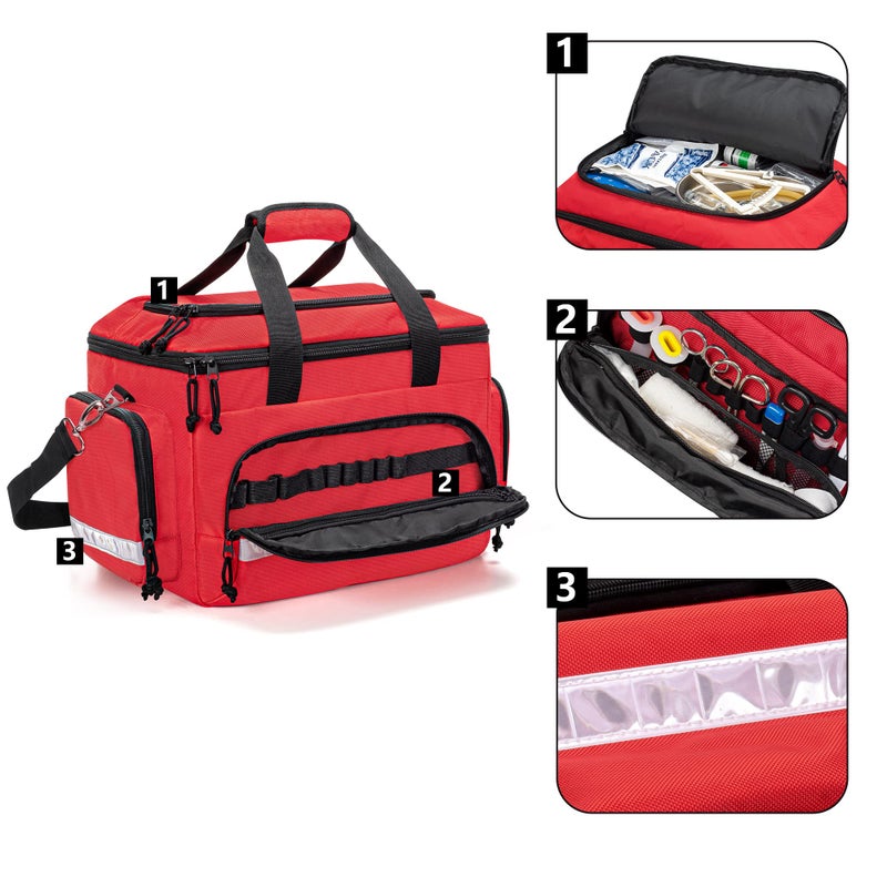 Damero حقيبة داميرو للاستجابة الأولى، حقيبة طبية للطوارئ مع فواصل قابلة للفصل لفرق الطوارئ، الممرضات، الأطباء التكتيكيين، الرعاية المنزلية، حمراء - Image 2