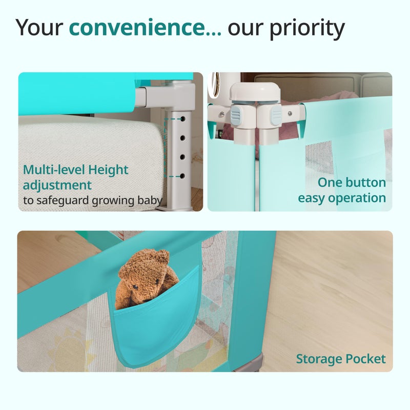 Luvlap Comfy Baby Bed Rail Guard (6 ft x 2.3 ft), 180cmx72cm, Bed Rails for Baby & Toddler Safety, Portable, Adjustable Height, Single Side Bed Rail, Pack of 1, Printed Green - Image 3