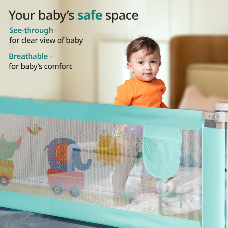 Luvlap Comfy Baby Bed Rail Guard (6 ft x 2.3 ft), 180cmx72cm, Bed Rails for Baby & Toddler Safety, Portable, Adjustable Height, Single Side Bed Rail, Pack of 1, Printed Green - Image 5