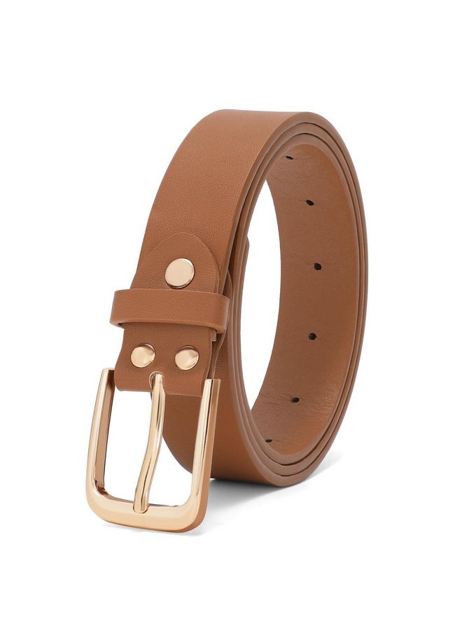 LEACOOLKEY - Women Leather Belt With Gold Buckle Fashion Ladies Leather Waist Belt For Jeans Dress - Image 1