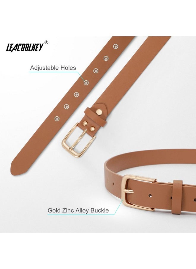 LEACOOLKEY - Women Leather Belt With Gold Buckle Fashion Ladies Leather Waist Belt For Jeans Dress - Image 1