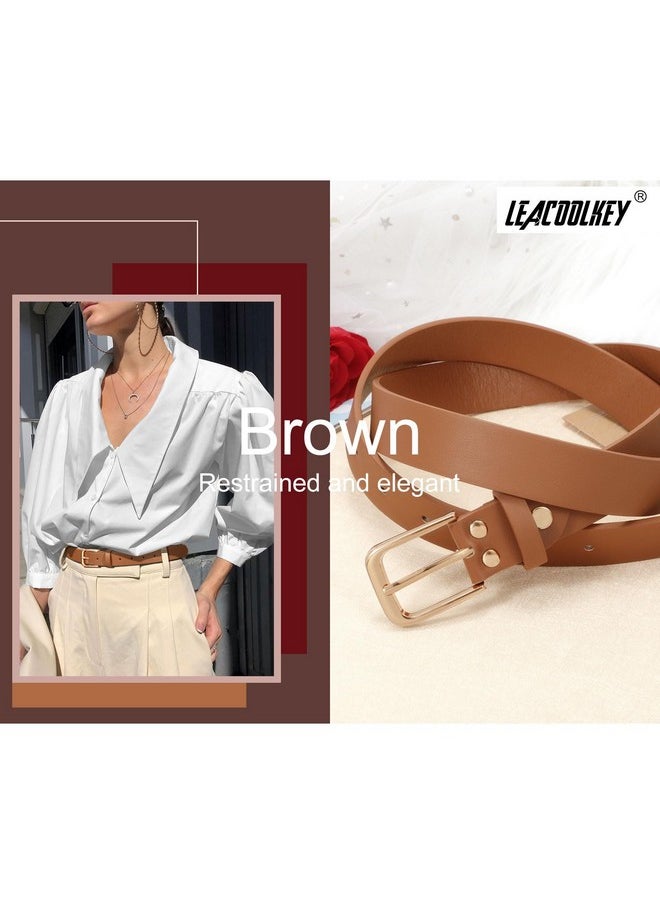 LEACOOLKEY - Women Leather Belt With Gold Buckle Fashion Ladies Leather Waist Belt For Jeans Dress - Image 1