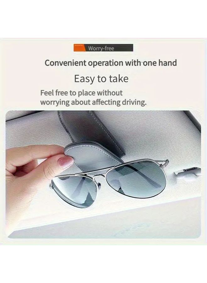 Black Car Sun Visor Glasses Holder with Card Slot Durable PU Leather Universal Fit - Image 2