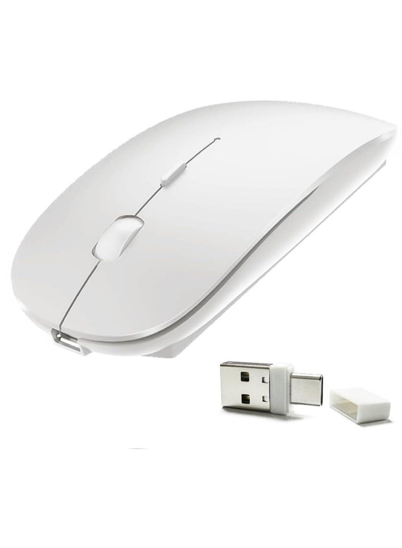4 Modes Rechargeable Bluetooth Mouse BT3.0/5.2+USB-2.4G/Type-C,Wireless Mouse for MacBook pro/MacBook air/Laptop/iMac/ipad/Notebook/pc (BT/USB-C White) - Image 1