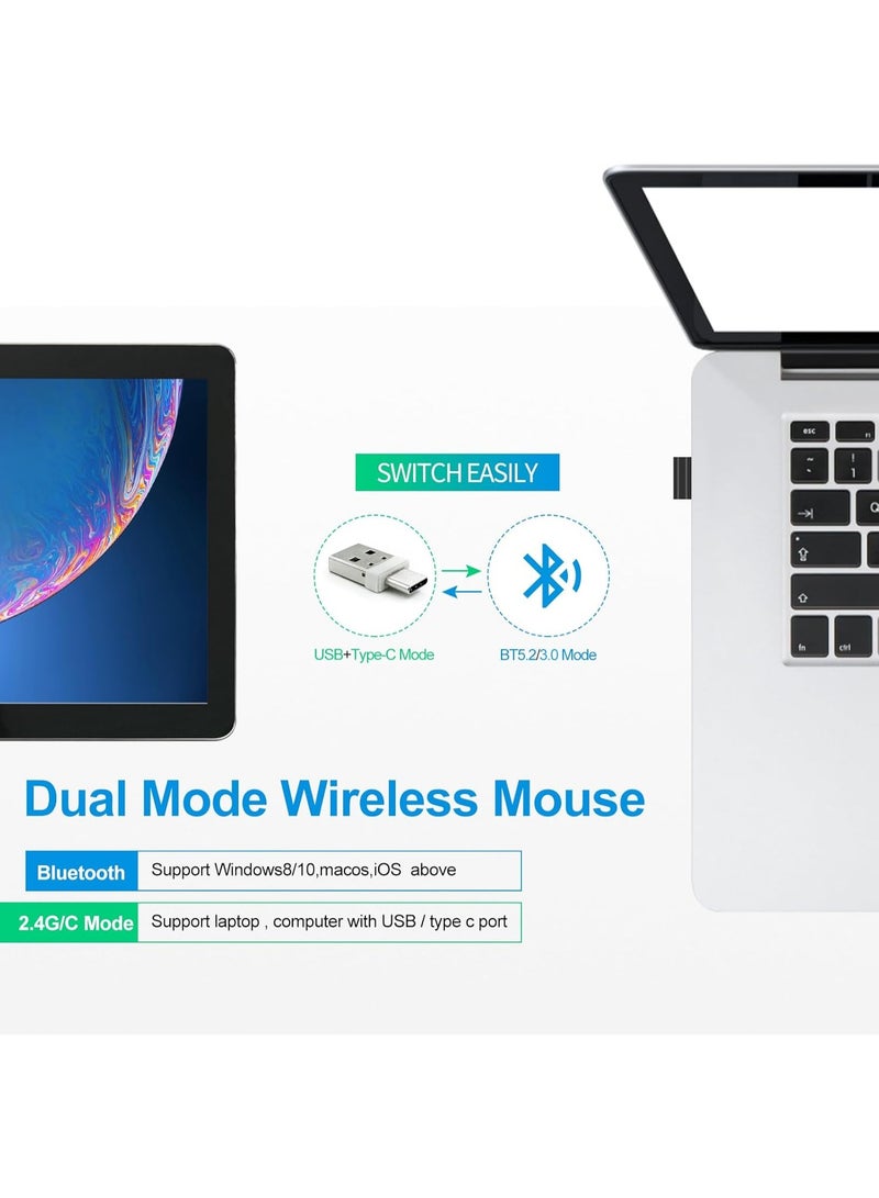 4 Modes Rechargeable Bluetooth Mouse BT3.0/5.2+USB-2.4G/Type-C,Wireless Mouse for MacBook pro/MacBook air/Laptop/iMac/ipad/Notebook/pc (BT/USB-C White) - Image 5