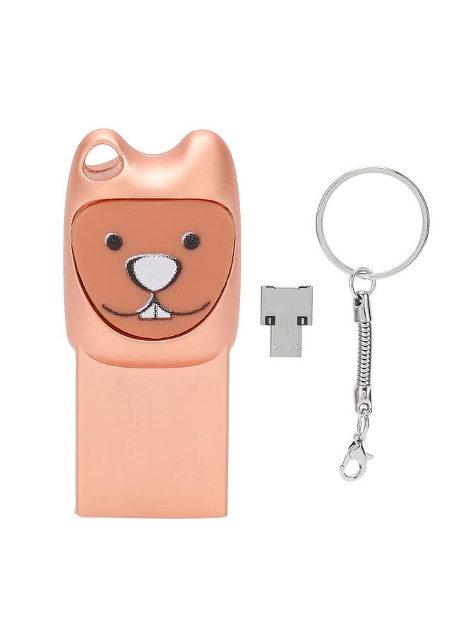 Thoraya Metal cartoon USB flash drive with mobile phone Android adapter Creative USB flash drive two-in-one bidding gift USB flash drive buck teeth rose gold 64G  - Image 1