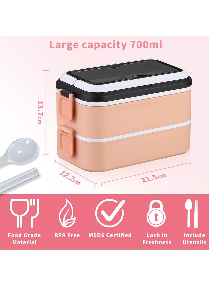 Yoawllty - Large Lunch Box, 4 in 1 Lunch Box Set with Insulated Lunch Bag and Utensil Set, Leak-proof 2 Layer Large Capacity Lunch Box(Pink) - Image 1