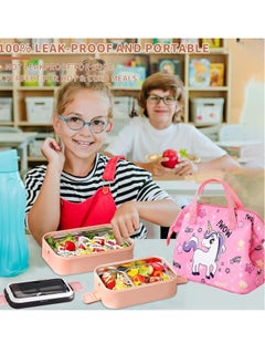 Yoawllty Large Lunch Box, 4 in 1 Lunch Box Set with Insulated Lunch Bag and Utensil Set, Leak-proof 2 Layer Large Capacity Lunch Box(Pink)  - Image 5