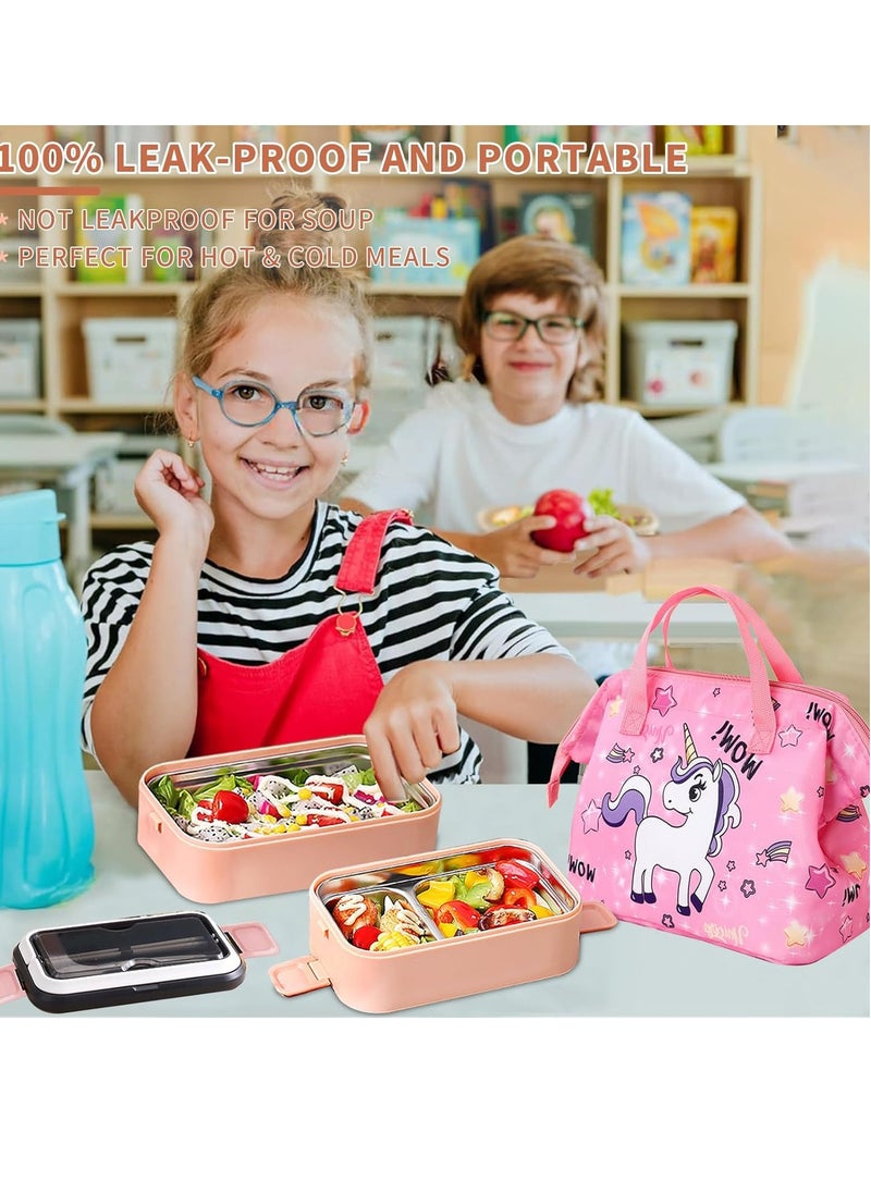 Yoawllty - Large Lunch Box, 4 in 1 Lunch Box Set with Insulated Lunch Bag and Utensil Set, Leak-proof 2 Layer Large Capacity Lunch Box(Pink) - Image 1