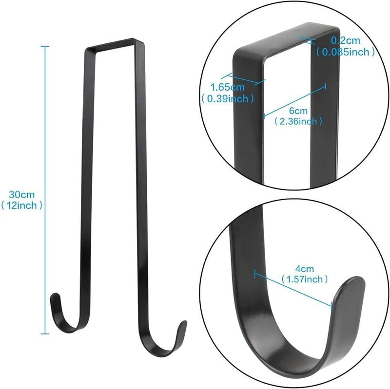 Manesi Double Wreath Hanger 12" L Premium Over The Door Metal Double Sided Wreath Hanger Black - Image 1