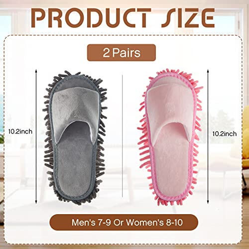 Jecery 2 Pairs Microfiber Cleaning Mop Slippers for Floor Cleaning House Mop Shoes Men and Women Washable Unisex Dusting Slippers Dirt Tool Supplies(Medium,Pink, Gray) - Image 2