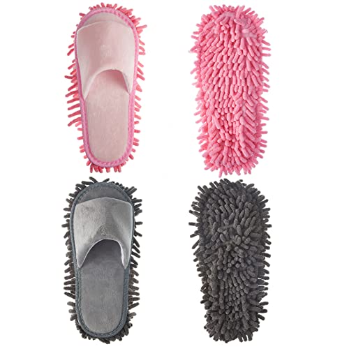 Jecery 2 Pairs Microfiber Cleaning Mop Slippers for Floor Cleaning House Mop Shoes Men and Women Washable Unisex Dusting Slippers Dirt Tool Supplies(Medium,Pink, Gray) - Image 1