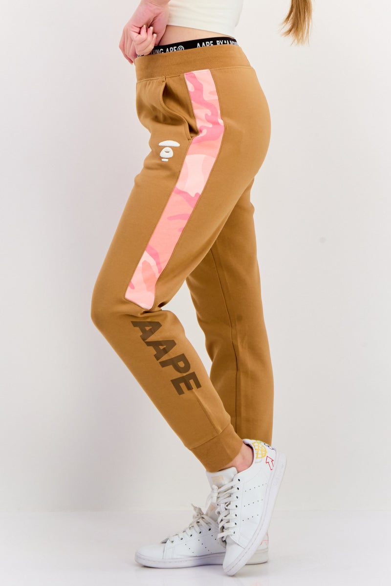 Aape By A Bathing Ape Women Regular Fit Straight  Leg Embroidered Sweatpants, Khaki Combo  - Image 2