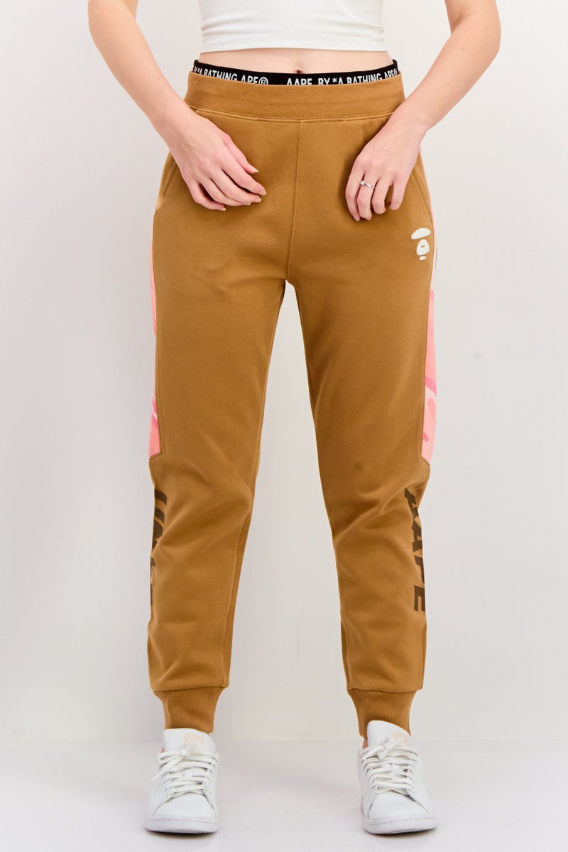 Aape By A Bathing Ape Women Regular Fit Straight  Leg Embroidered Sweatpants, Khaki Combo  - Image 1