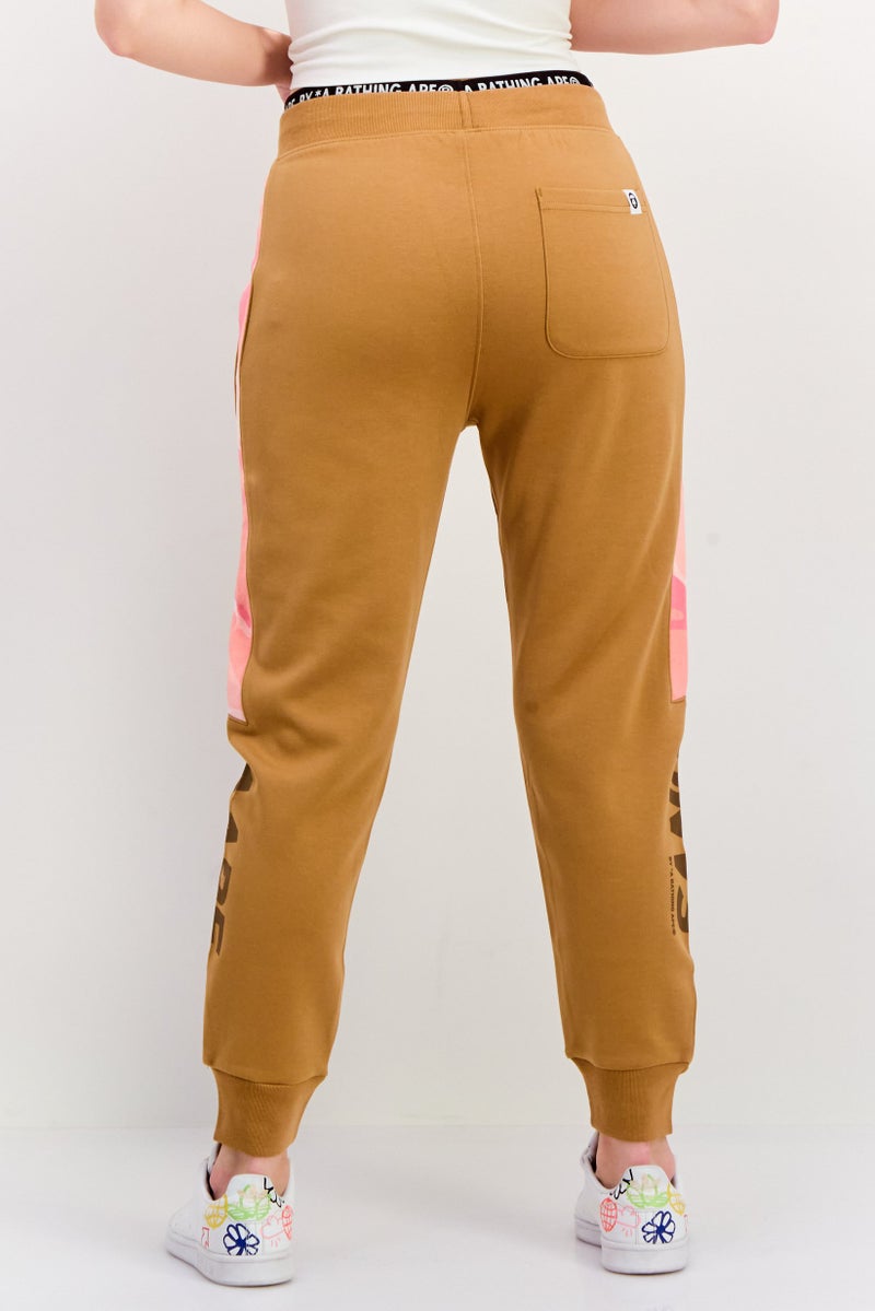Aape By A Bathing Ape Women Regular Fit Straight  Leg Embroidered Sweatpants, Khaki Combo  - Image 3