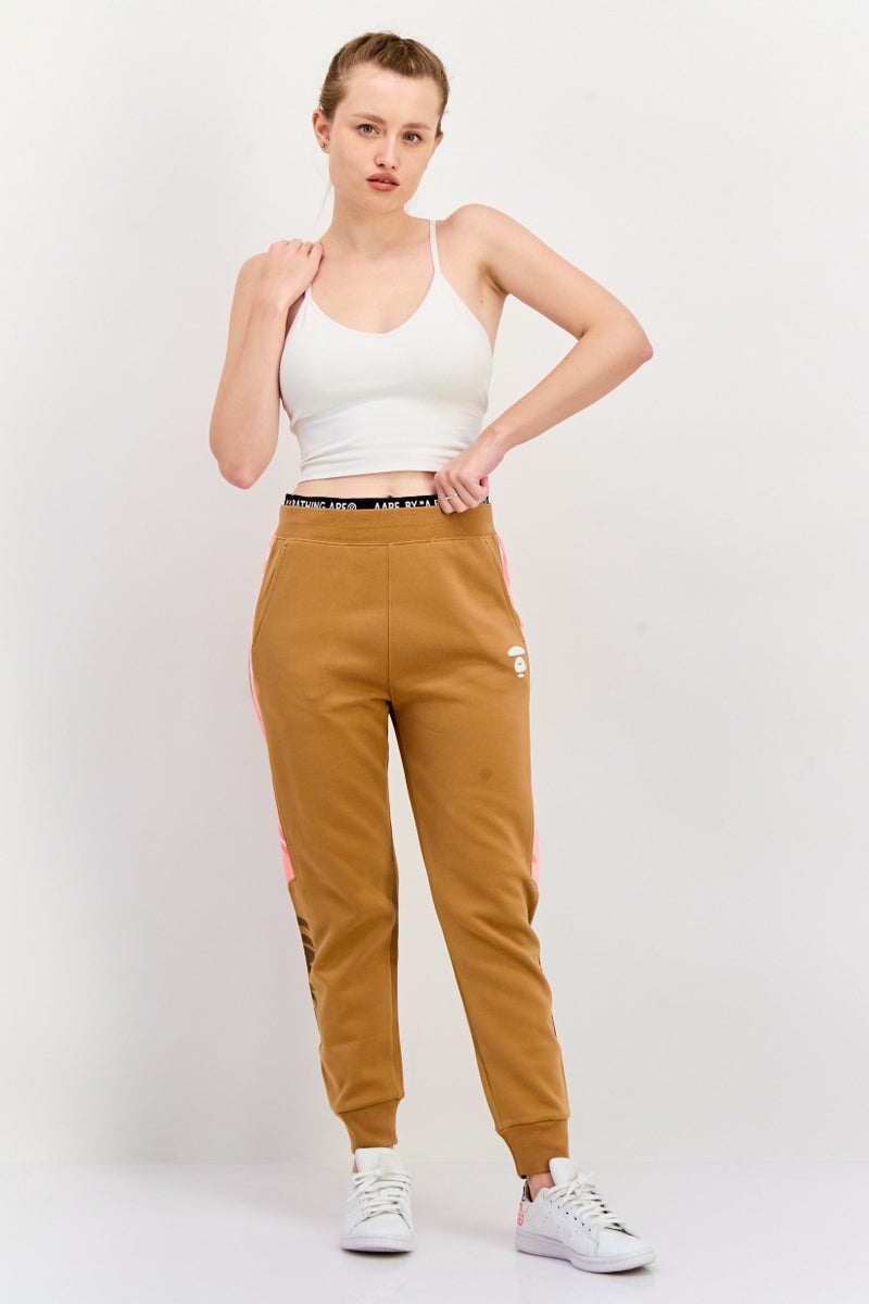 Aape By A Bathing Ape Women Regular Fit Straight  Leg Embroidered Sweatpants, Khaki Combo  - Image 4