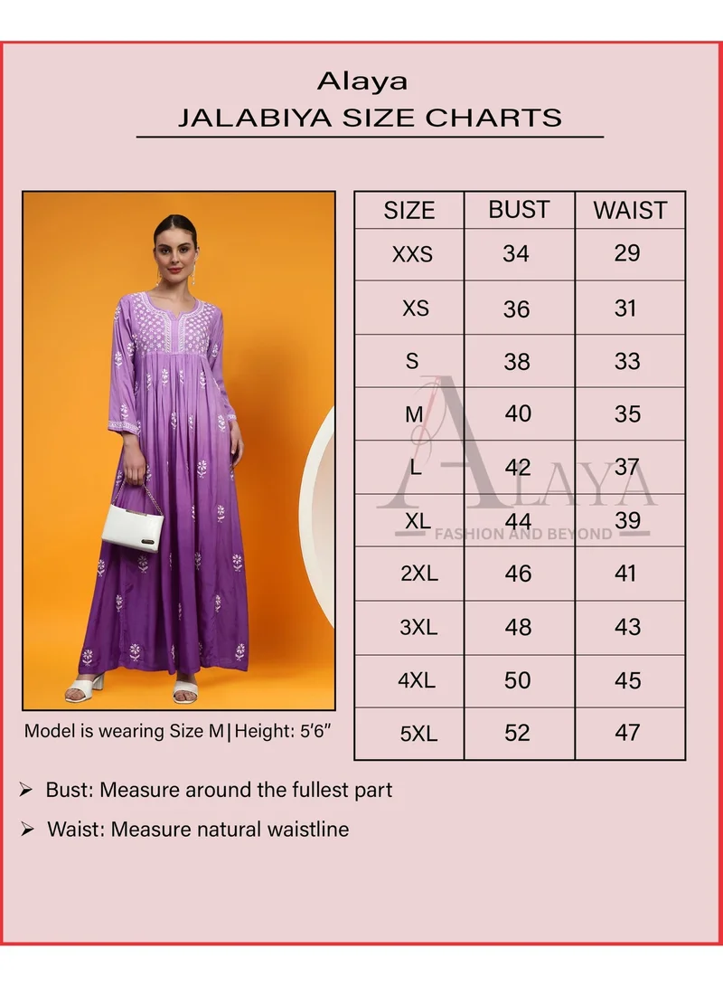Alaya  Hand Embroidered Chikankari Rayon Jalabiya-AL4121 for Women | Best Price UAE