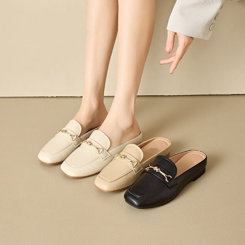 Women'S Shoes Mule Shoes Spring New Casual Square Toe Convenient Slip-On Half-Slip Shoes Mid-Heeled Shoes For Women - Image 4