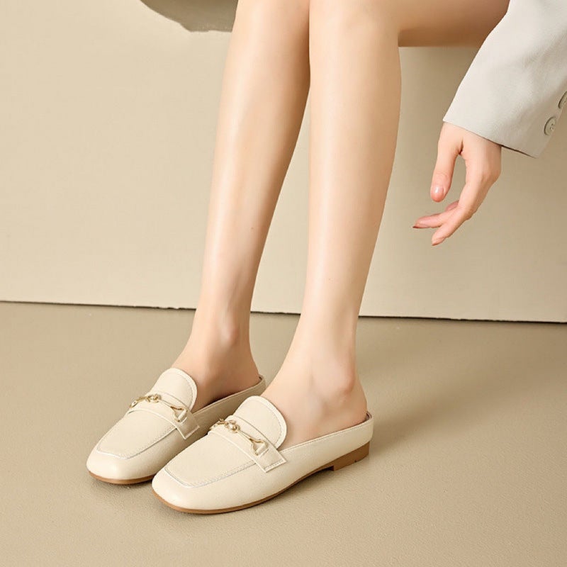 Women'S Shoes Mule Shoes Spring New Casual Square Toe Convenient Slip-On Half-Slip Shoes Mid-Heeled Shoes For Women - Image 1