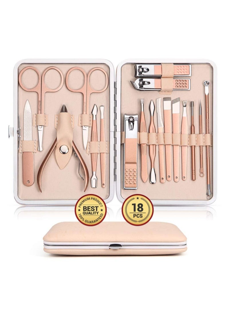 BLOOMING TIME 18-Piece Manicure Pedicure Tool Set With Case Rose Gold/Silver - Image 1
