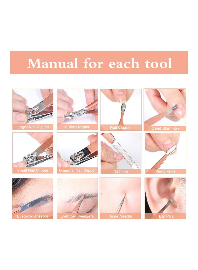 BLOOMING TIME 18-Piece Manicure Pedicure Tool Set With Case Rose Gold/Silver - Image 3