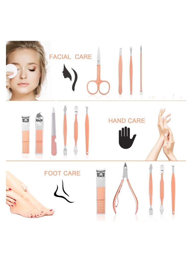 BLOOMING TIME 18-Piece Manicure Pedicure Tool Set With Case Rose Gold/Silver - Image 2