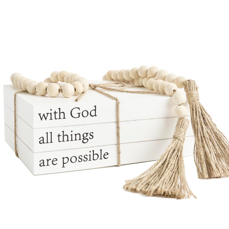 Decorative Books for Home Decor White Faux Books for Decoration Rustic Farmhouse Stacked Display Books with God All Things are Possible