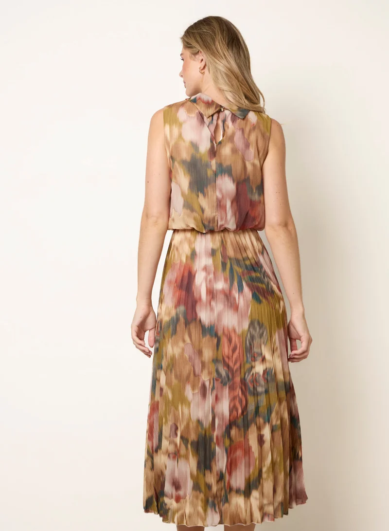 Blue Vanilla  Sleeveless Cowl Neck Pleat Dress for Women | Best Price UAE