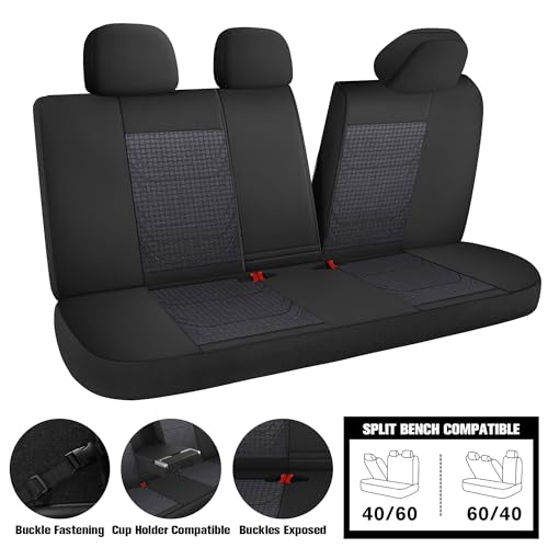 CAROMOP Premium PU Leather&Flannel Car Seat Covers Full Seats,Split Bench Compatible Car Interior Covers, Universal Fit Most Car Sedan Truck SUV(5-Seat Black/Grey) - Image 4