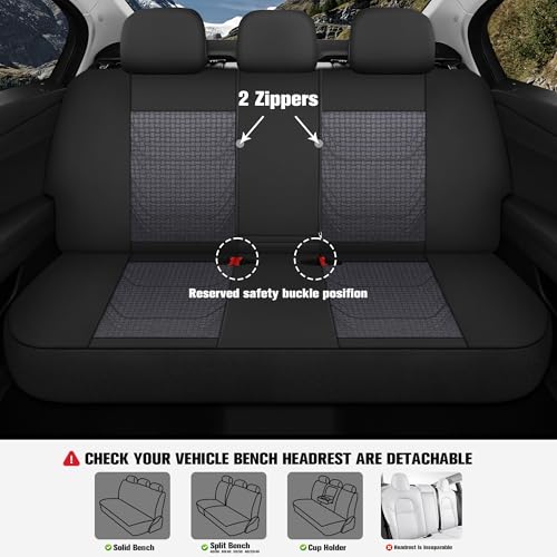 CAROMOP Premium PU Leather&Flannel Car Seat Covers Full Seats,Split Bench Compatible Car Interior Covers, Universal Fit Most Car Sedan Truck SUV(5-Seat Black/Grey) - Image 3