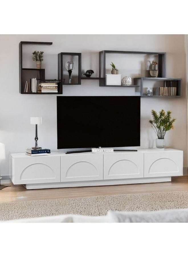 Karnak Norris 200cm Entertainment Unit – Modern TV Stand with 4 Drawers – Painted Engineered Wood – Anti-Slip Pad – Smooth Slide Drawers – White Finish – Customizable Colors - Image 1