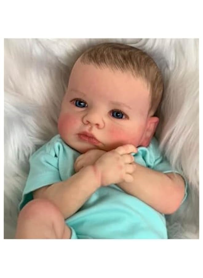 49cm Lifelike Reborn Dolls Full Body Vinyl Silicone with Short Hair, Beautiful Realistic Newborn Baby Boy Doll with Feeding Toy for Kids Birthday. - Image 4