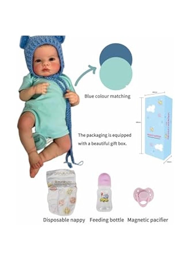 49cm Lifelike Reborn Dolls Full Body Vinyl Silicone with Short Hair, Beautiful Realistic Newborn Baby Boy Doll with Feeding Toy for Kids Birthday. - Image 3