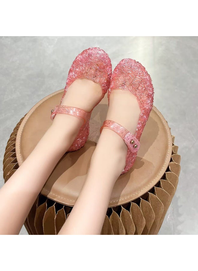 24 New Models Of Crystal Jelly Children's Sandals For Summer, Princess Shoes With Medium-high Heels, Crystal Sandals For Baby Girls