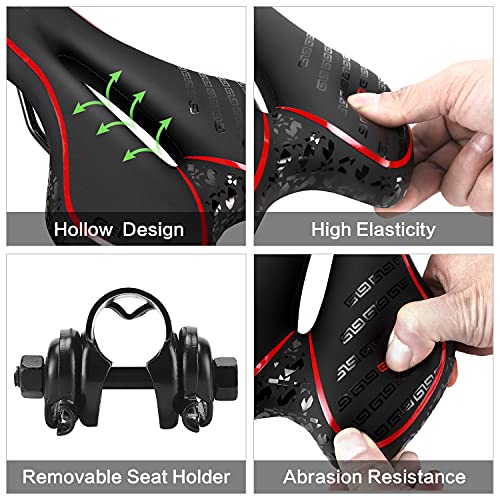 OUXI Comfort Bike Seat Comfortable Gel Bicycle Saddle Replacement Soft Padded with Shock Absorbing Waterproof for MTB Mountain Bike Road Bike Exercise Bike Men Women and Ladies-Red - Image 4