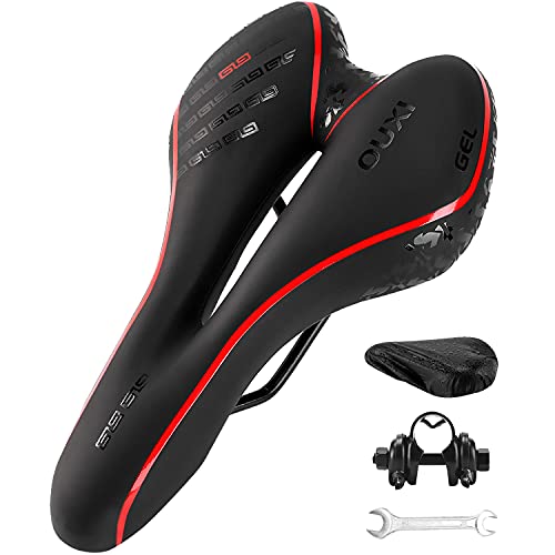 OUXI Comfort Bike Seat Comfortable Gel Bicycle Saddle Replacement Soft Padded with Shock Absorbing Waterproof for MTB Mountain Bike Road Bike Exercise Bike Men Women and Ladies-Red - Image 1