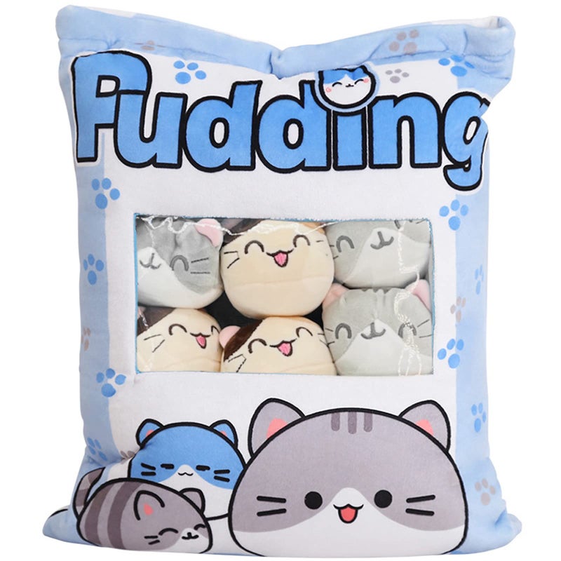 REFAHB Cute Plush Pillow Throw Pillow Removable Stuffed Animal Toys Creative Gifts for Girls (Kitten-Blue) - Image 1
