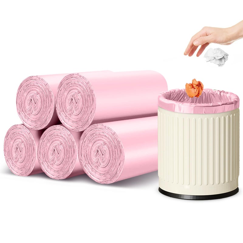 IDEMAYA 5 Rolls Small Trash Garbage Bags, 2.6 Gallon Strengthen Trash Bags, Durable Plastic Bags for Kitchen Office Home Bedroom Garden Waste Bin, Fit 10 Liter Trash-Can-Liners, 100 Count (Pink) - Image 1