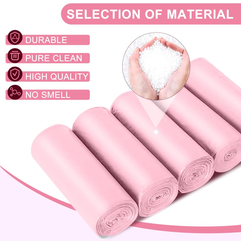 IDEMAYA 5 Rolls Small Trash Garbage Bags, 2.6 Gallon Strengthen Trash Bags, Durable Plastic Bags for Kitchen Office Home Bedroom Garden Waste Bin, Fit 10 Liter Trash-Can-Liners, 100 Count (Pink) - Image 4