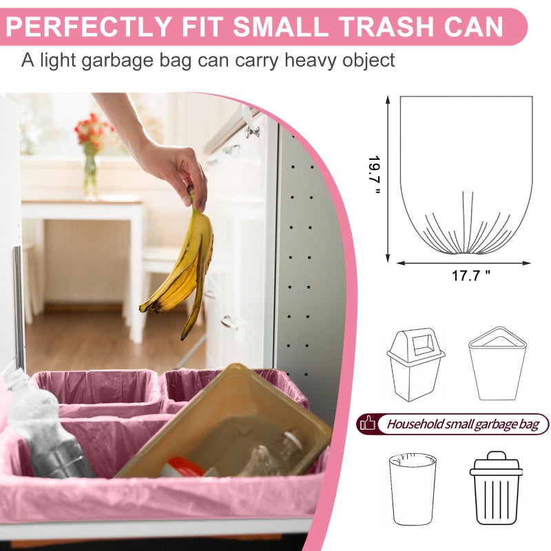 IDEMAYA 5 Rolls Small Trash Garbage Bags, 2.6 Gallon Strengthen Trash Bags, Durable Plastic Bags for Kitchen Office Home Bedroom Garden Waste Bin, Fit 10 Liter Trash-Can-Liners, 100 Count (Pink) - Image 5