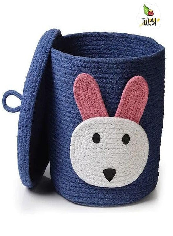 Rosslyn Kids Lid Basket with Beautiful Characters - Rope Storage Basket for Baby Diaper, Stuffed Animal Storage Bin Rope Basket for Kids Toy, Baby Laundry Baskets with lid - Blue Rabbitt - Image 3