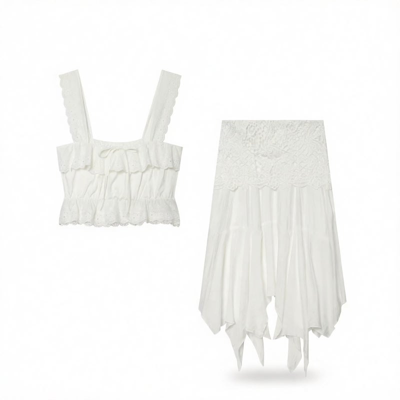 Lace Embroidered Asymmetric Midi Dress Set - Image 1